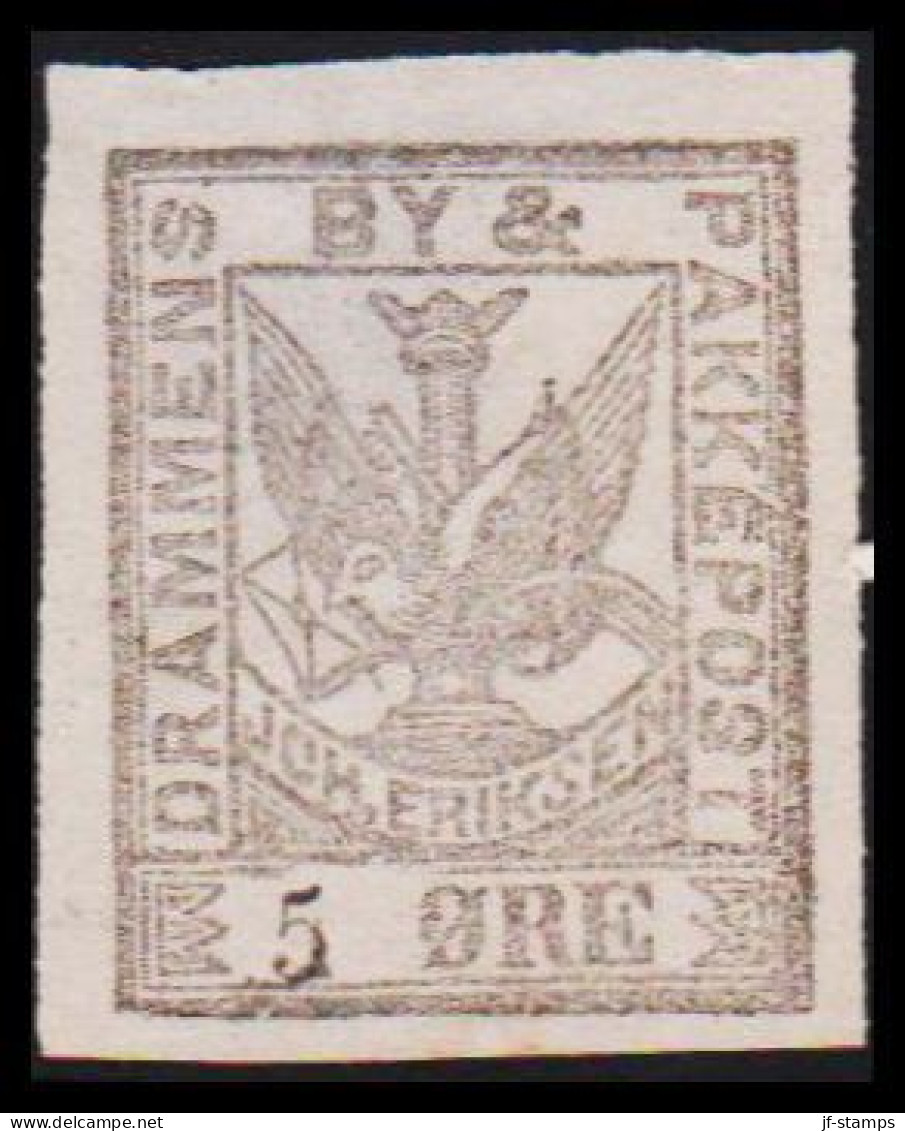 1887. NORGE. DRAMMENS BY- & PAKKEPOST JOH. ERIKSEN 5 ØRE. Imperforated. No Gum. - JF531611 - Emisiones Locales