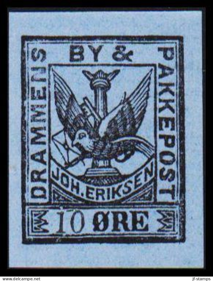1887. NORGE. DRAMMENS BY- & PAKKEPOST JOH. ERIKSEN 10 ØRE. Imperforated. No Gum. - JF531613 - Local Post Stamps