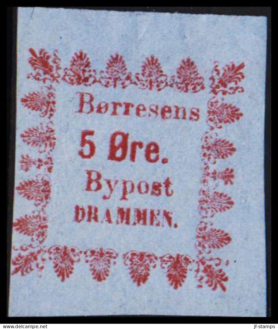 1888. NORGE. Børresens 5 Øre Bypost Drammen. Imperforated. No Gum. Very Unusual.  - JF531614 - Lokale Uitgaven