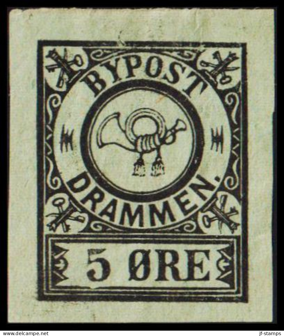 1888. NORGE. BYPOST DRAMMEN (Børresens) 5 ØRE. Imperforated. Hinged. Thin. - JF531615 - Local Post Stamps