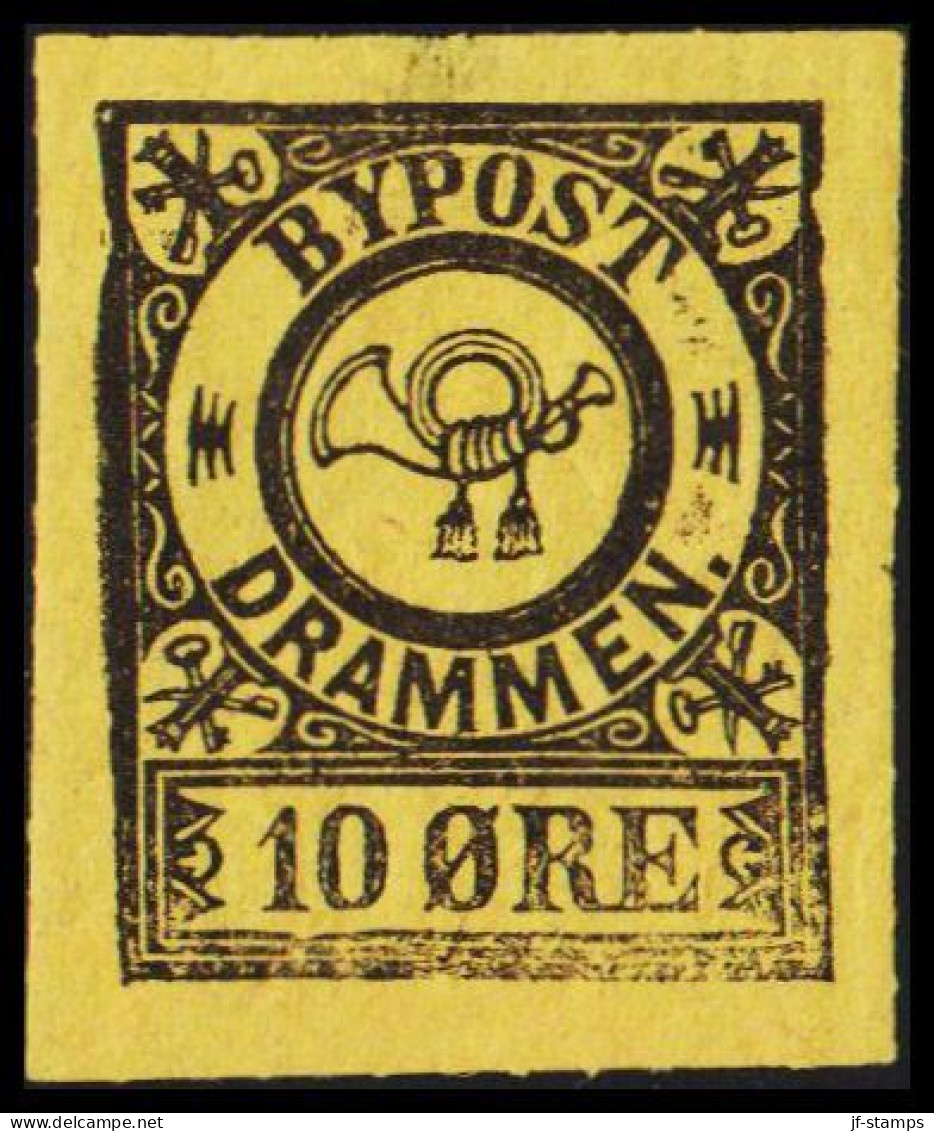 1888. NORGE. BYPOST DRAMMEN (Børresens) 10 ØRE. Imperforated. Hinged.  - JF531616 - Lokale Uitgaven