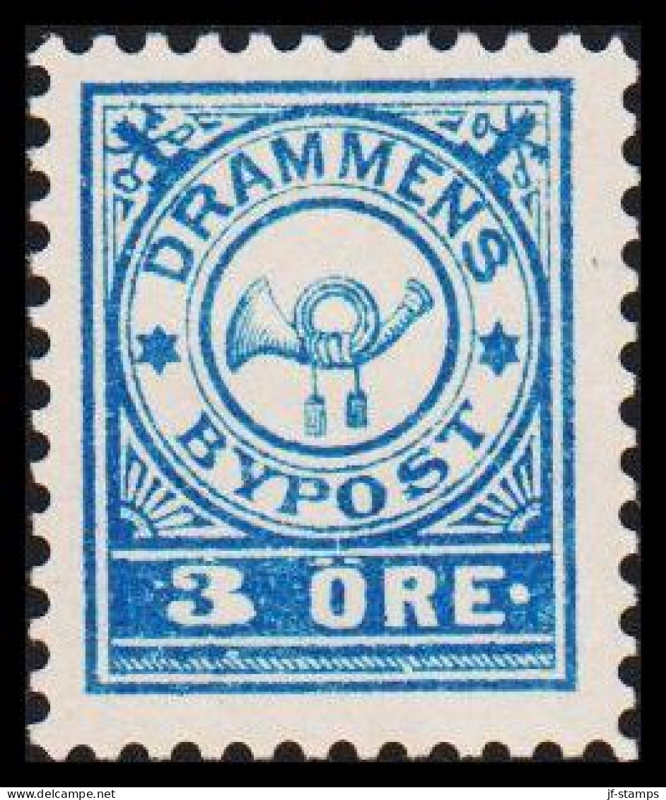 1888. NORGE. BYPOST DRAMMEN (Børresens) 3 ØRE. Perforated. Hinged.  - JF531617 - Lokale Uitgaven