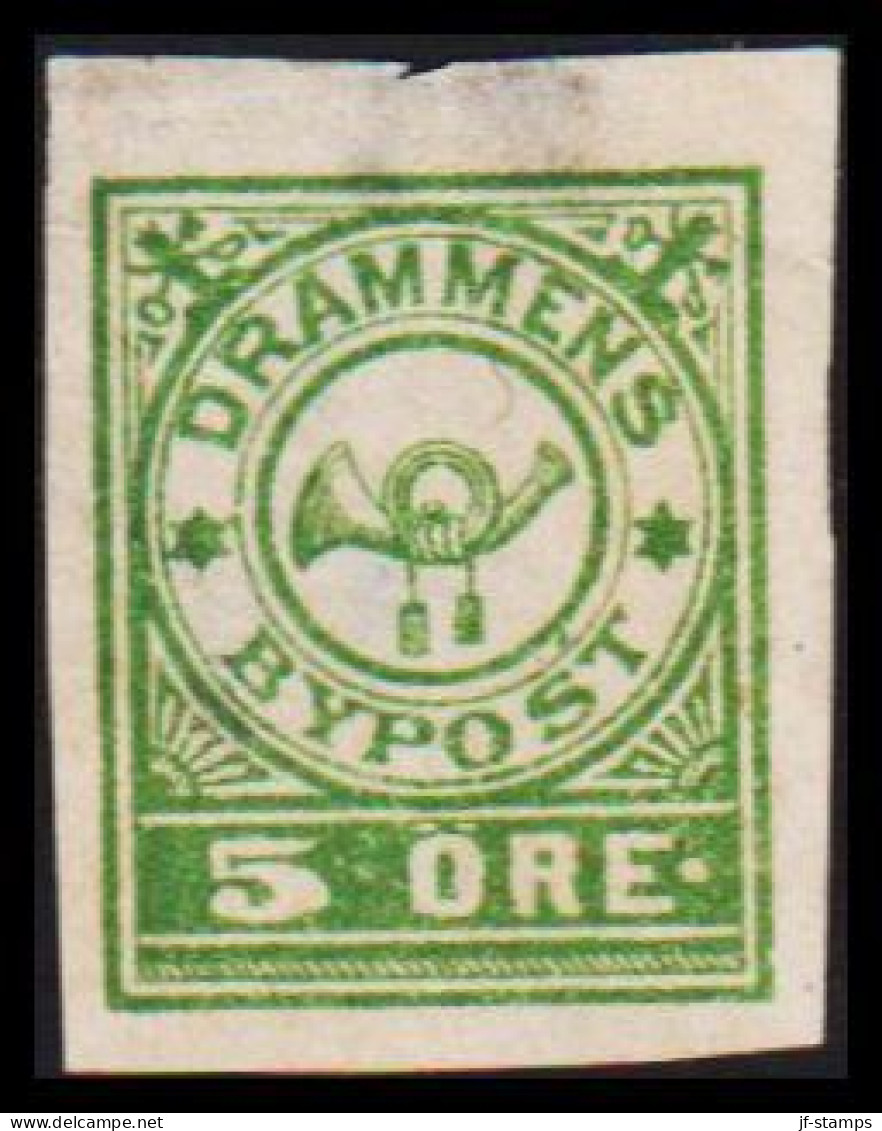 1888. NORGE. BYPOST DRAMMEN (Børresens) 5 ØRE. Imperforated. No Gum. Thin. Unusual.  - JF531620 - Lokale Uitgaven