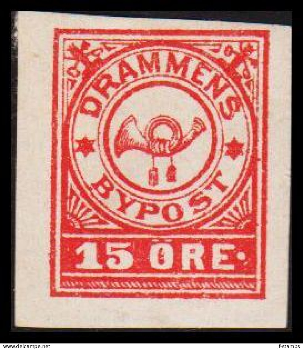 1888. NORGE. BYPOST DRAMMEN (Børresens) 15 ØRE. Imperforated. Hinged. Unusual.  - JF531621 - Emisiones Locales