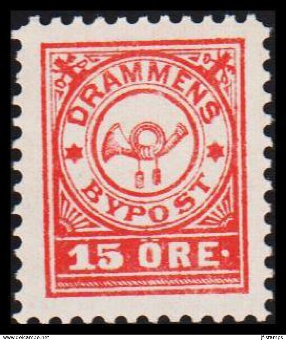 1888. NORGE. BYPOST DRAMMEN (Børresens) 15 ØRE. Perforated. Hinged.  - JF531622 - Lokale Uitgaven