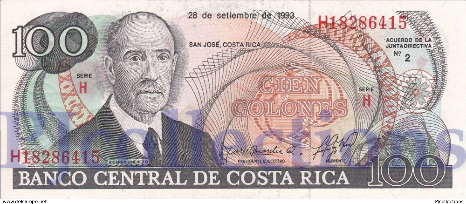 COSTA RICA 100 COLONES 1993 PICK 261 UNC - Costa Rica