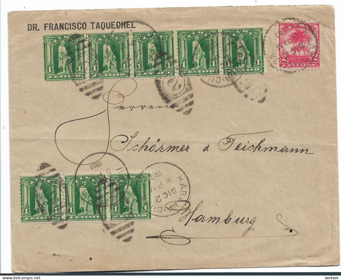 CUBA 047  Habana 1903 Nach Hamburg. Interessante Frankatur - Briefe U. Dokumente