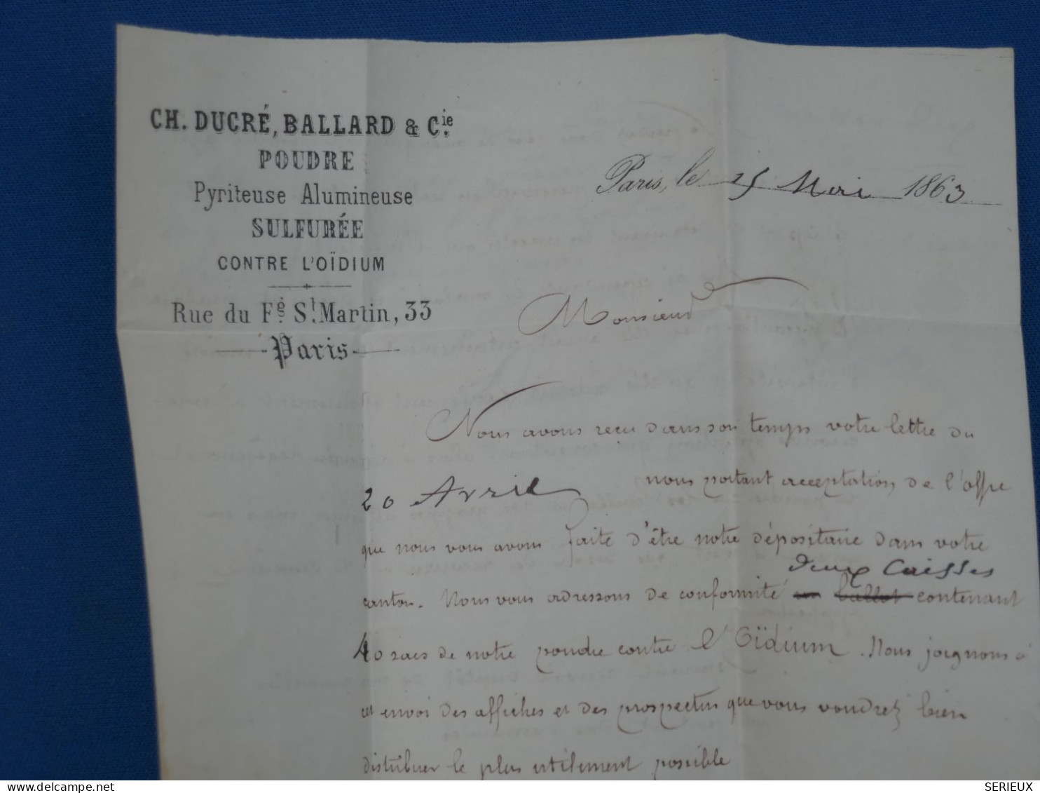 BR2 FRANCE BELLE LETTRE RR 1863   PARIS A  SLANSSANS +N°22  LOS. BATON + AFFRANCH. INTERESSANT - 1862 Napoleon III