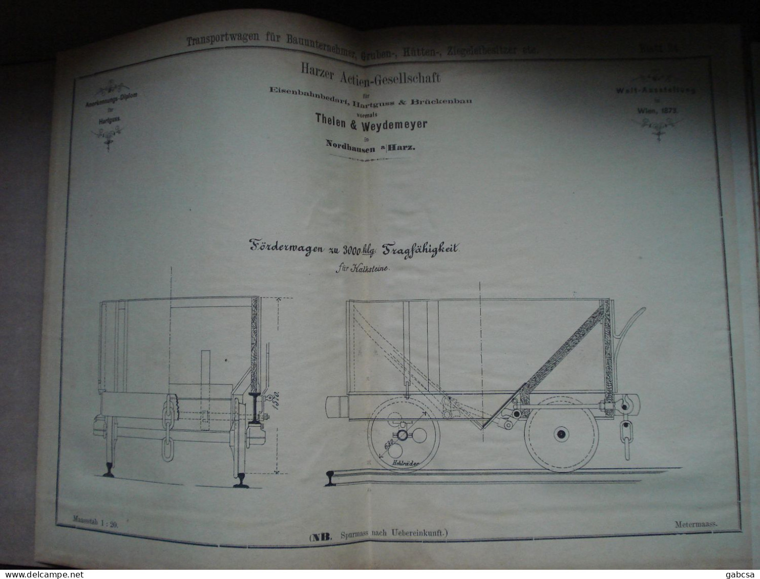 Rollwagen Plans 1872-73 Handmade "Kolos" And 18 Harzer Aktiengesellschaft Plan Printed In Book - Supplies And Equipment