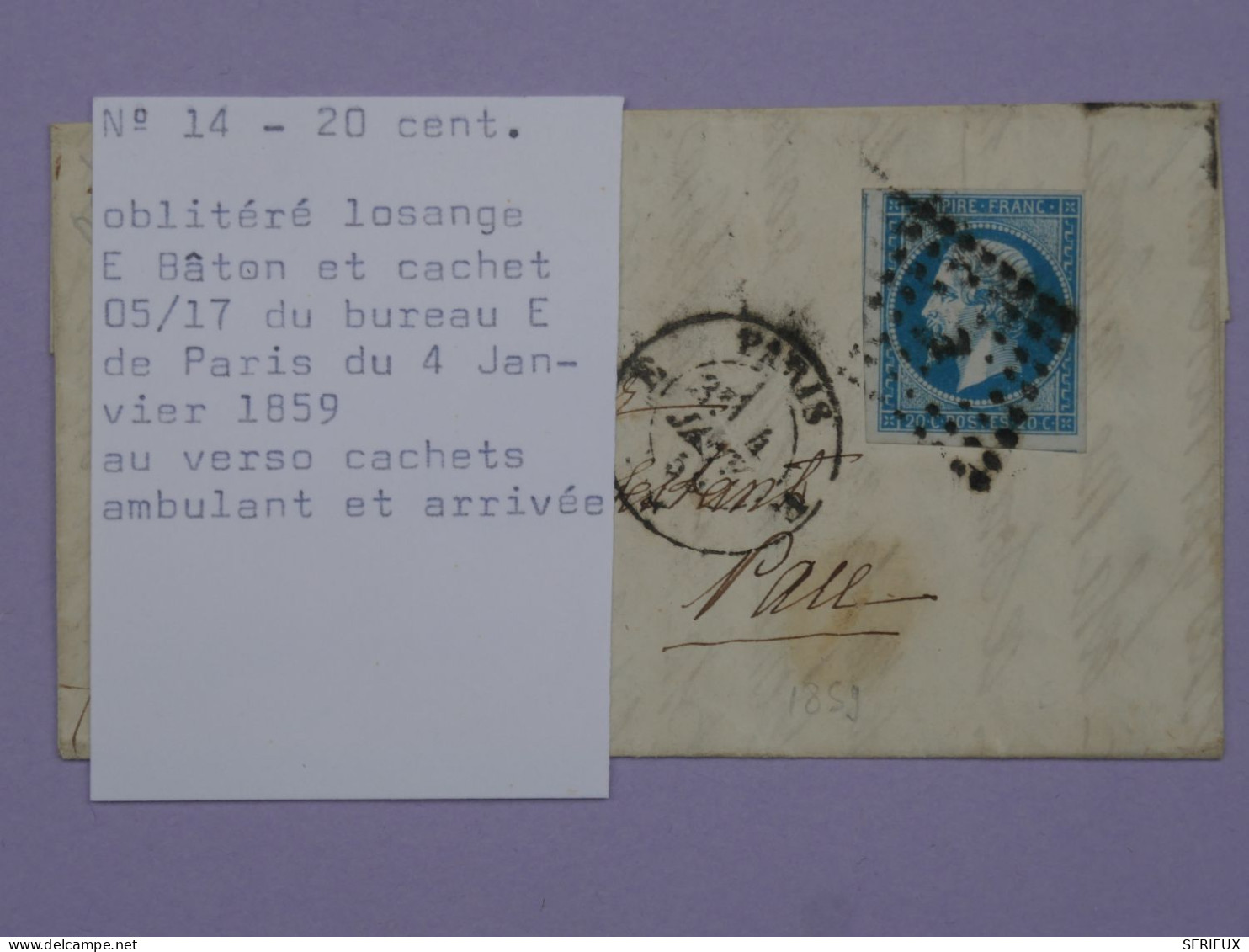 BR2 FRANCE BELLE LETTRE RR 1854  PARIS  A  PAU  +N°14  LOS. BATON  +AFF. INTERESSANT + - 1853-1860 Napoleon III