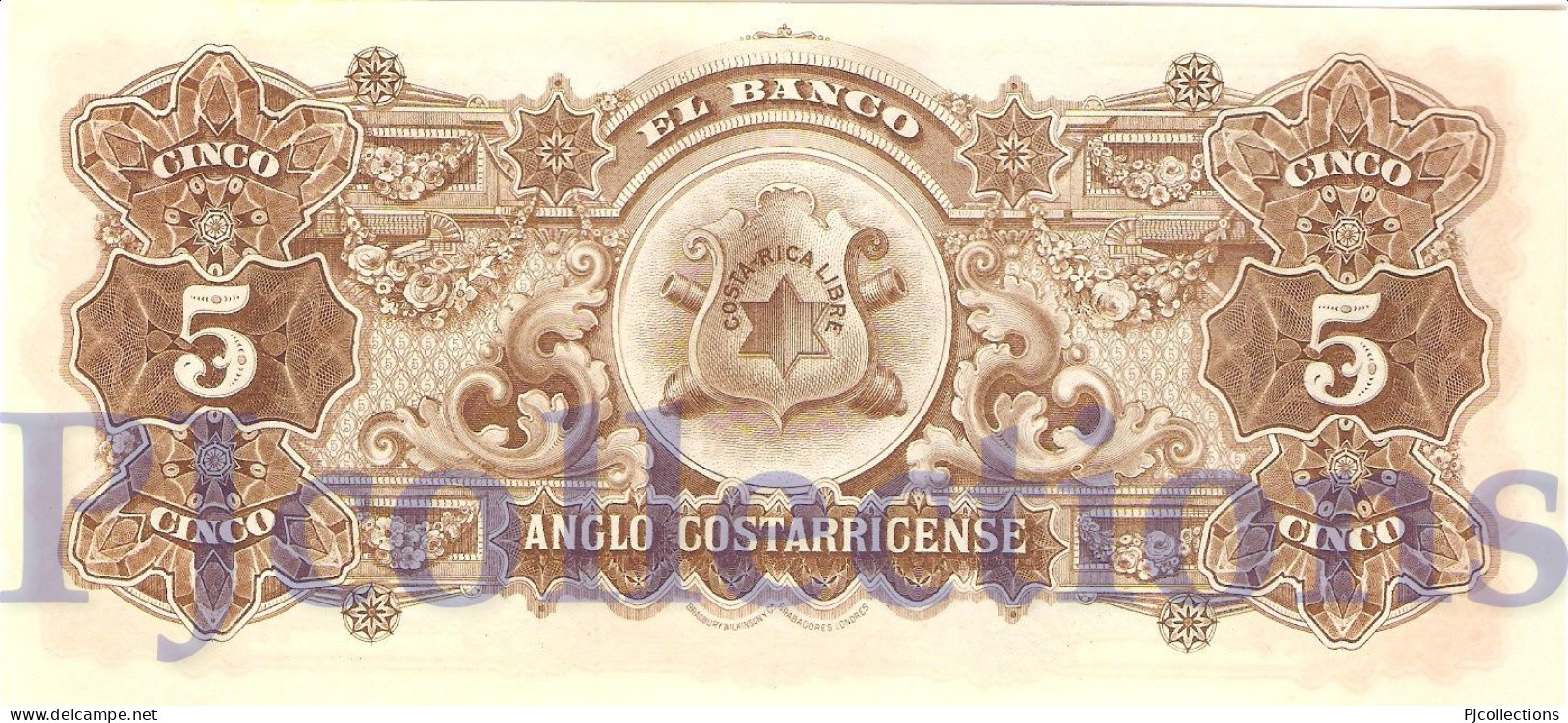 COSTA RICA 5 COLONES 1919 PICK S122r AUNC - Costa Rica