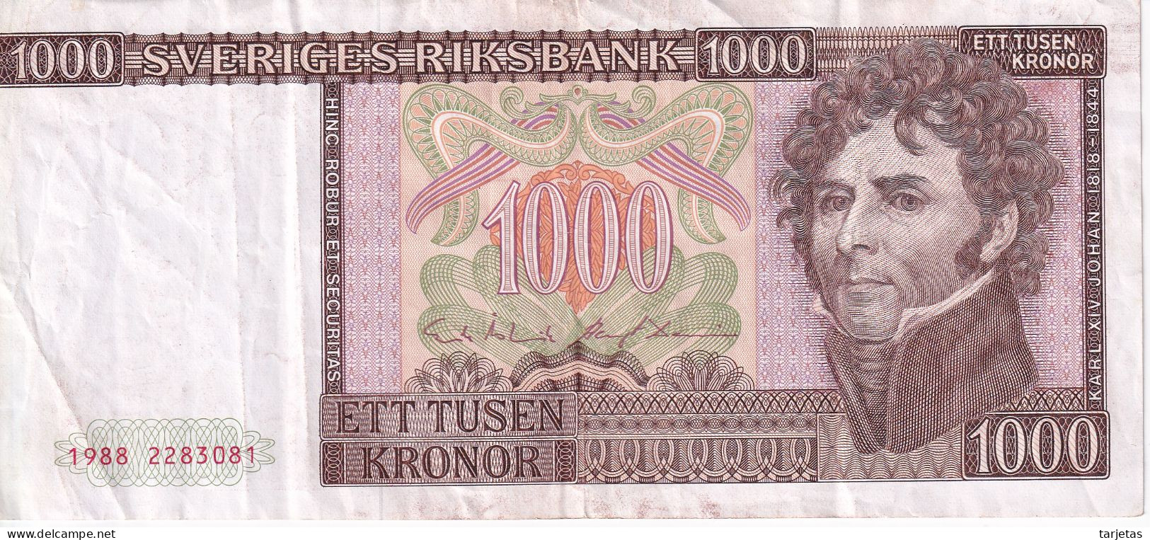 BILLETE DE SUECIA DE 1000 KRONOR DEL AÑO 1988  (BANKNOTE) RARO - Svezia