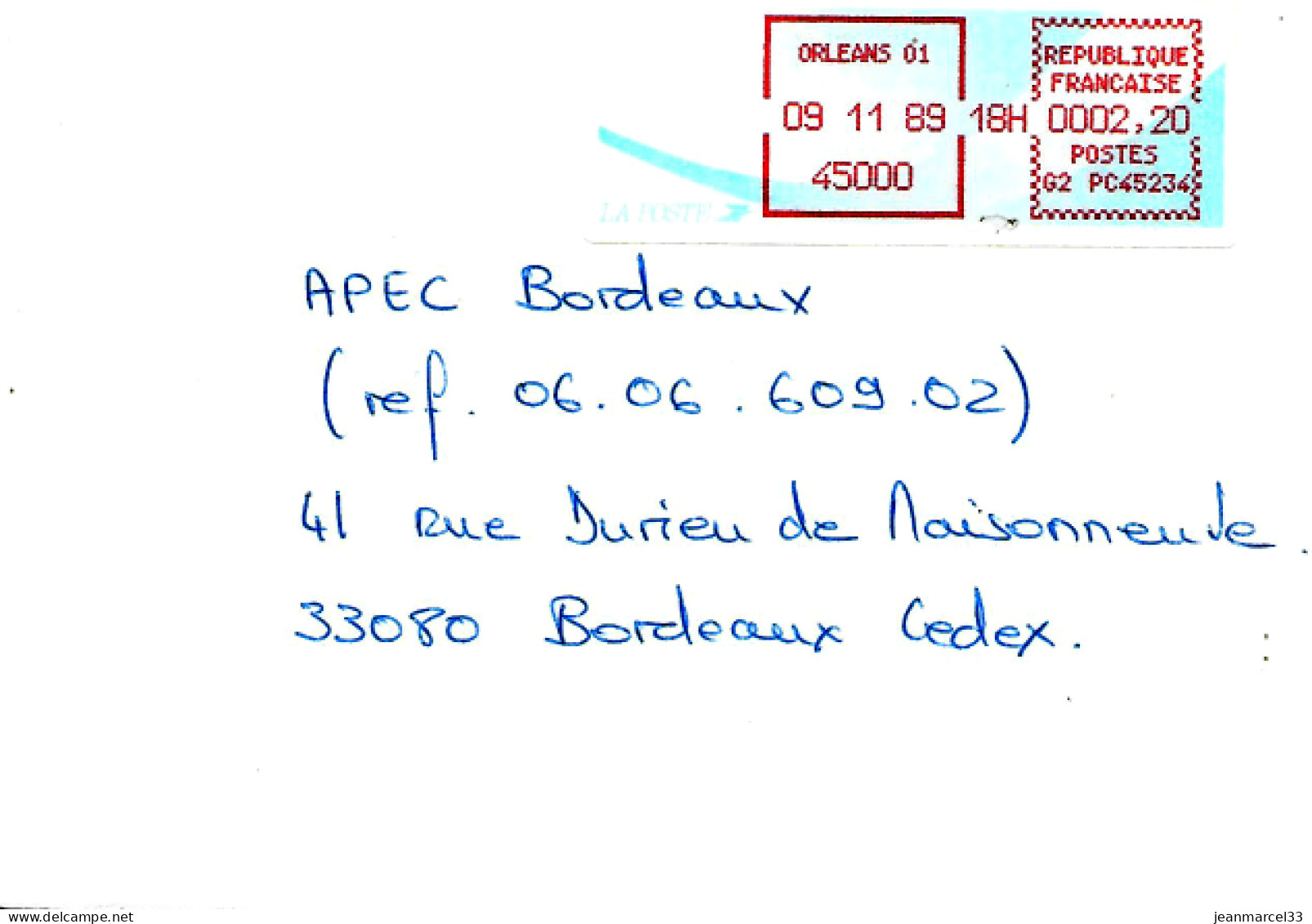 Lettre Vignette Comète Orléans 01  09 11 89 Affranchissement à 2,20 - Lettres & Documents