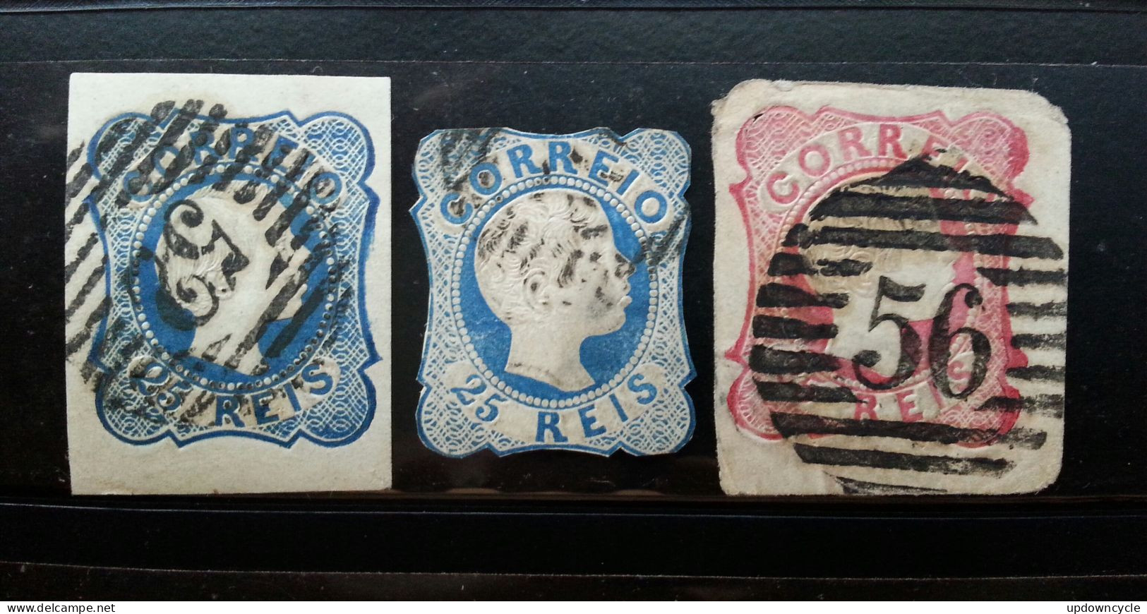 Portugal 1855-58 King Pedro V 25R Straight (Left) & Curled Hair Used Sc#6 #10/11 - Used Stamps