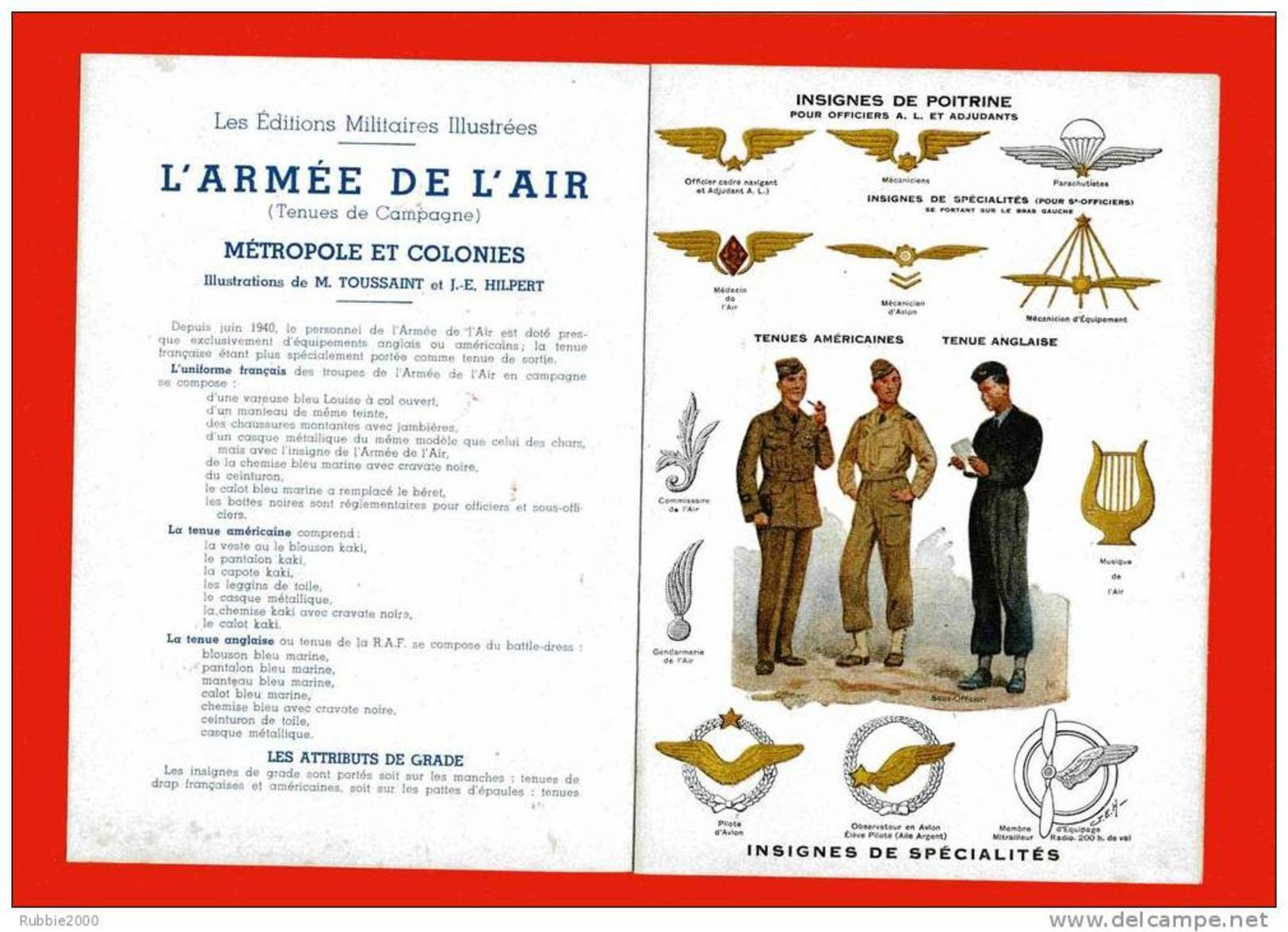 ARMEE DE L AIR 1945 TENUES DE CAMPAGNE METROPOLE ET COLONIES UNIFORME FRANCAIS ANGLAIS ET AMERICAIN COIFFURE INSIGNE - Aviazione