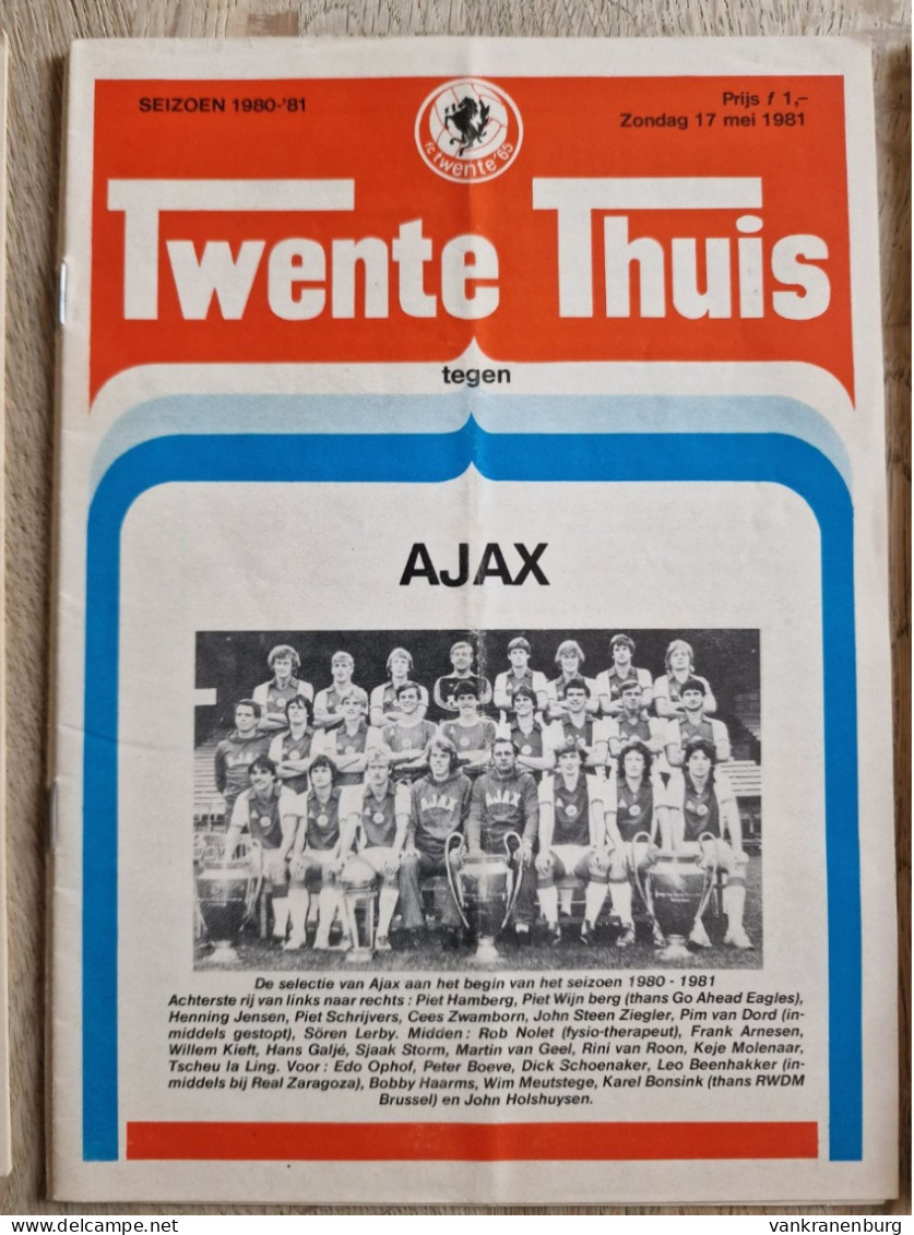 Programme FC Twente - Ajax - 17.5.1981 - KNVB Eredivisie - Holland - Programm - Football - Boeken