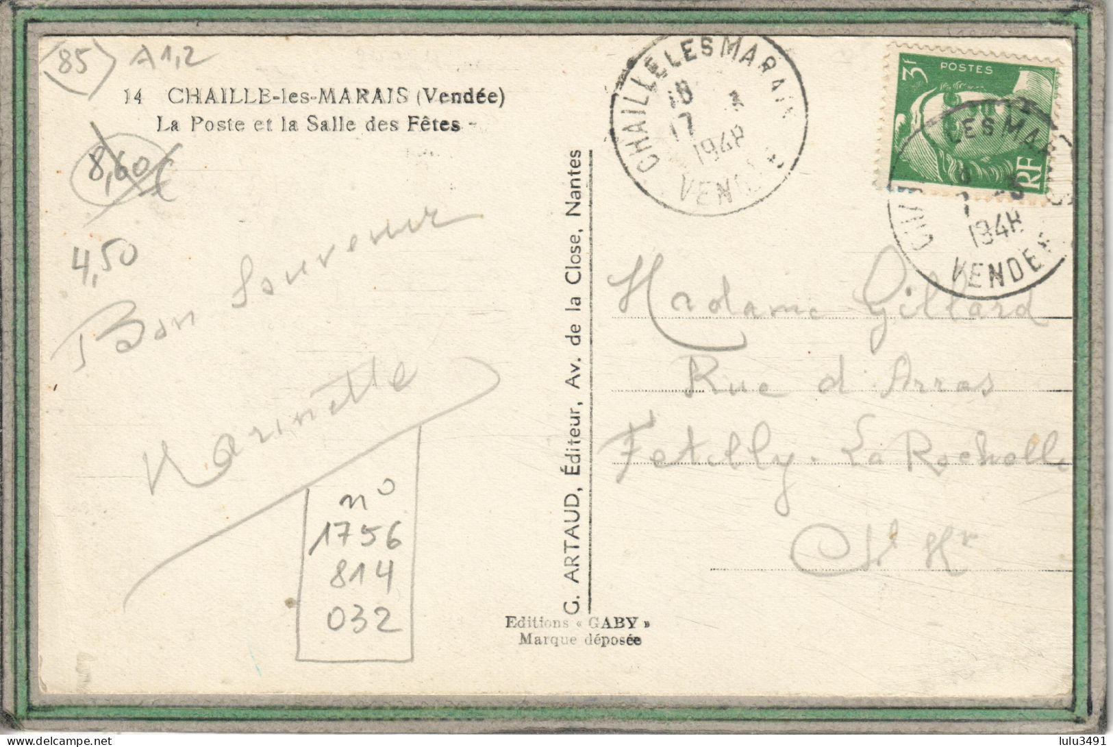 CPA (85) CHAILLE-les-MARAIS - Aspect De La Poste Et De La Salle Des Fêtes En 1948 - Chaille Les Marais