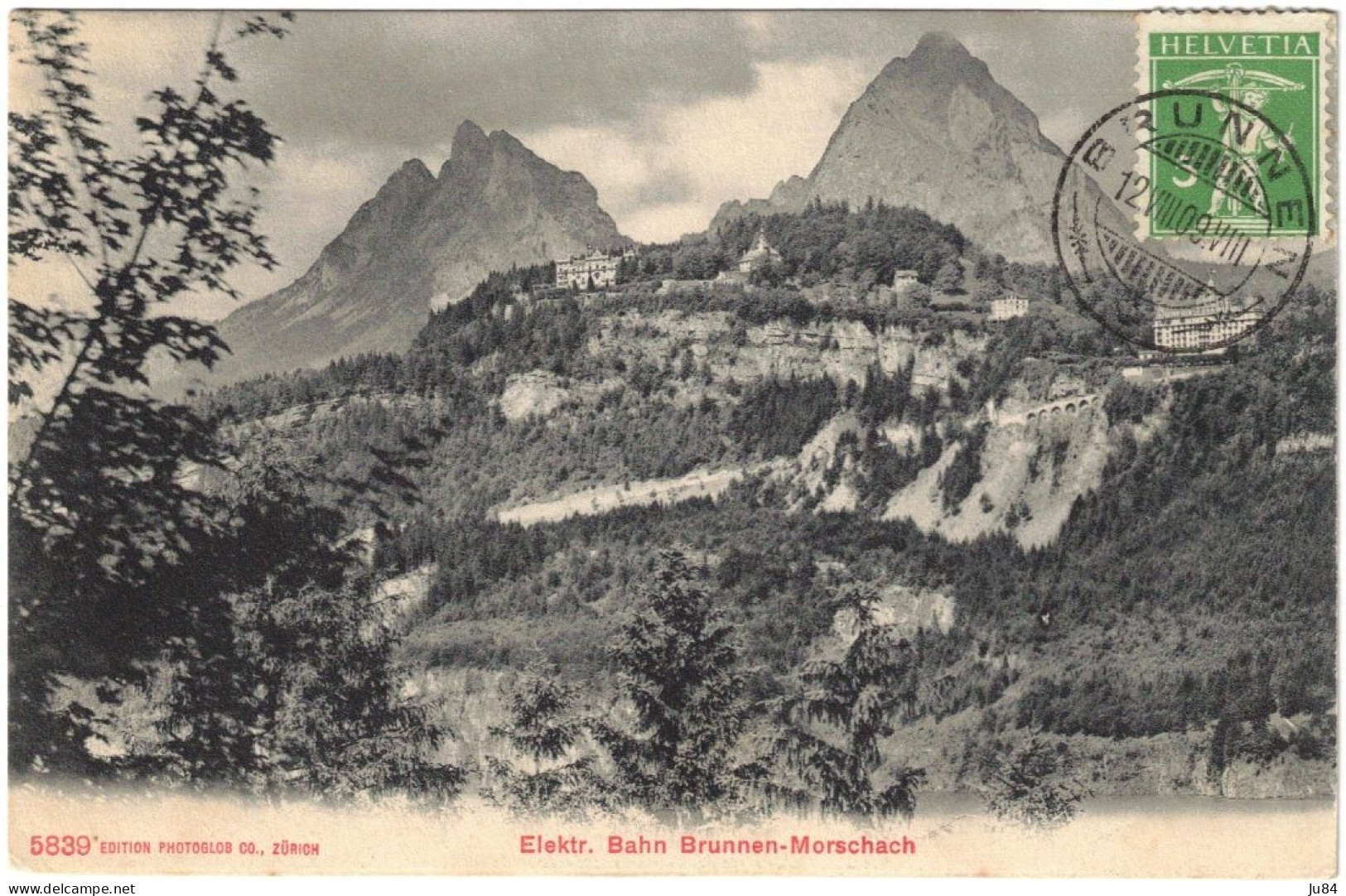 Suisse - Schwyz - Brunnen - Elektr Bahn Brunnen-Morschach - Carte Postale Pour La France - 12 Août 1909 - Morschach