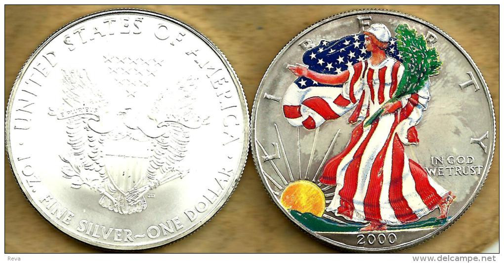 USA UNITED STATES 1 DOLLAR EAGLE EMBLEM FRONT WALKING LIBERTY BACK 2000 AG1 Oz SILVER KM? READ DESCRIPTION CAREFULLY !!! - Argento