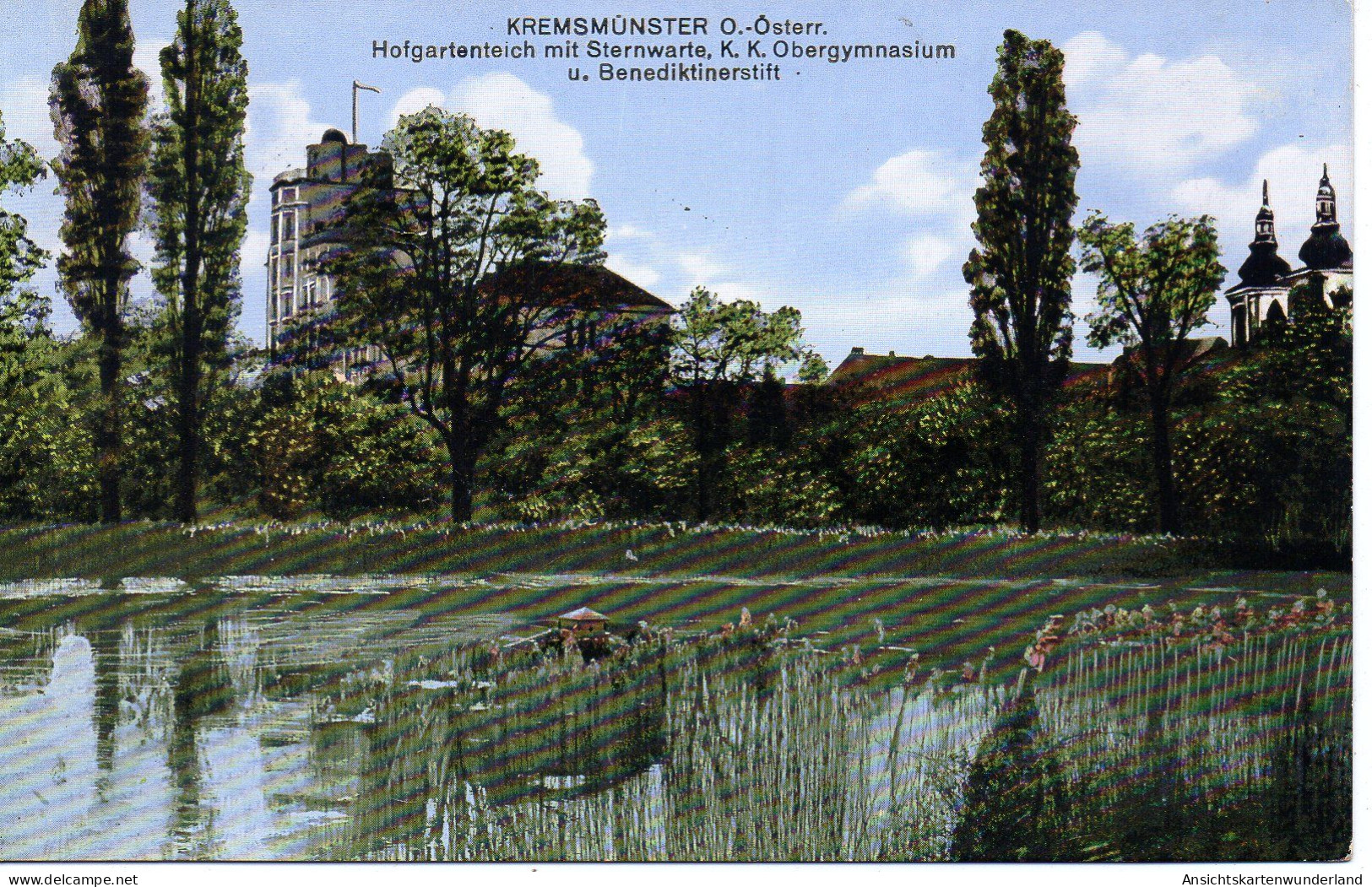 Kremsmünster - Hofgartenteich Mit Sternwarte, K.K. Obergymnasium U. Benediktinerstift (12760) - Kremsmünster