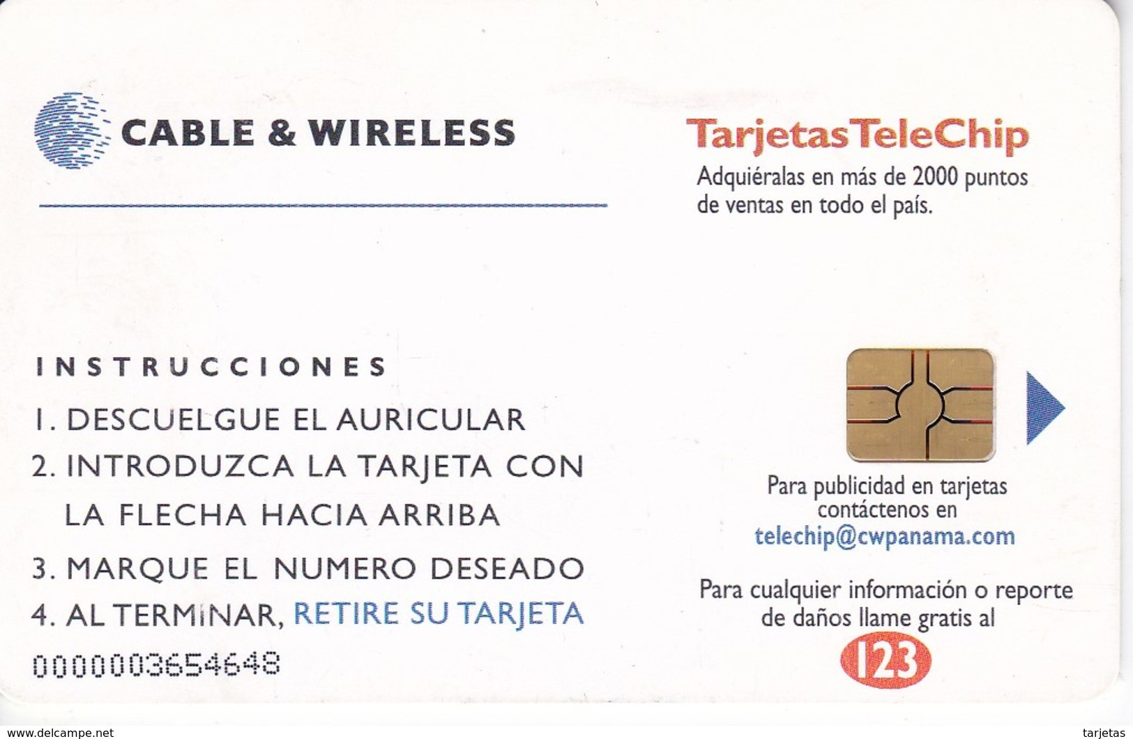 (CHIP ROJO) TARJETA DE PANAMA DE CABLE & WIRELESS DE TARJETAS TELECHIP - Panama