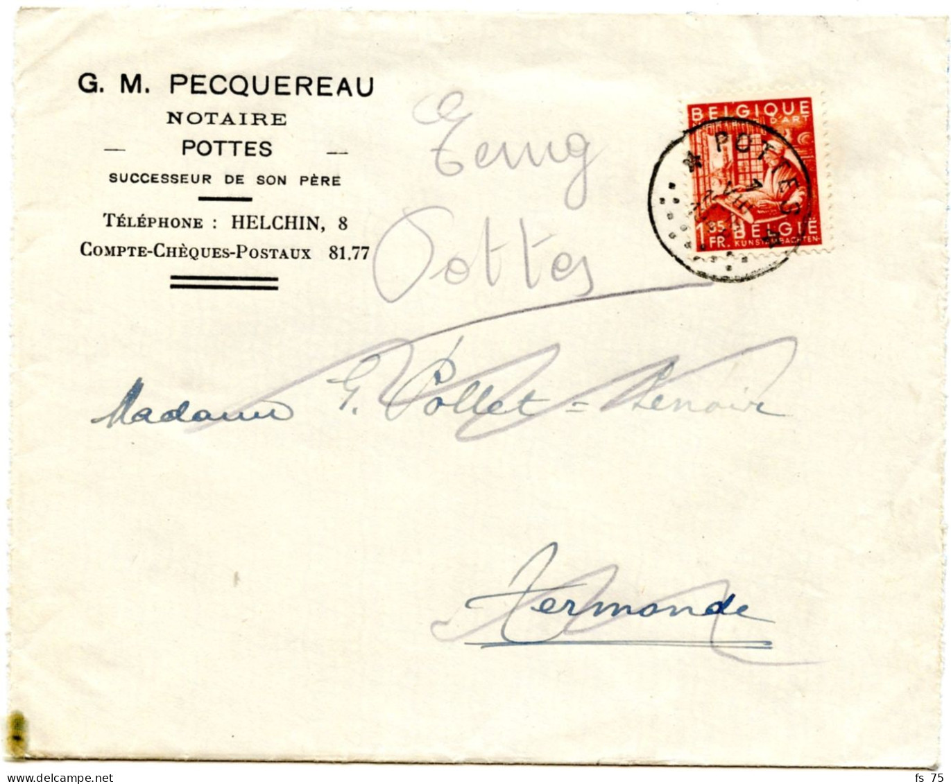 BELGIQUE - COB 762 SIMPLE CERCLE RELAIS A ETOILES POTTES SUR LETTRE, 1948 - Sternenstempel
