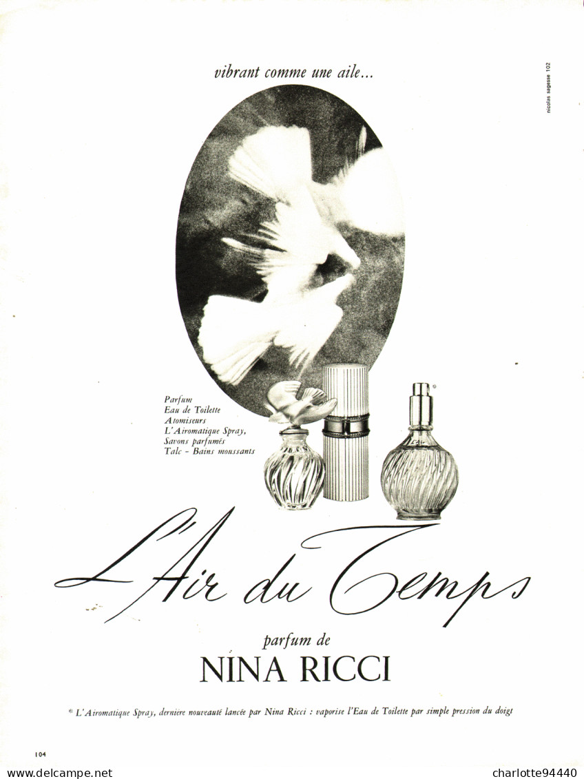 PUB PARFUM   ( L 'AIR DU TEMPS ) De " NINA RICCI " 1966  ( 47  ) - Sin Clasificación