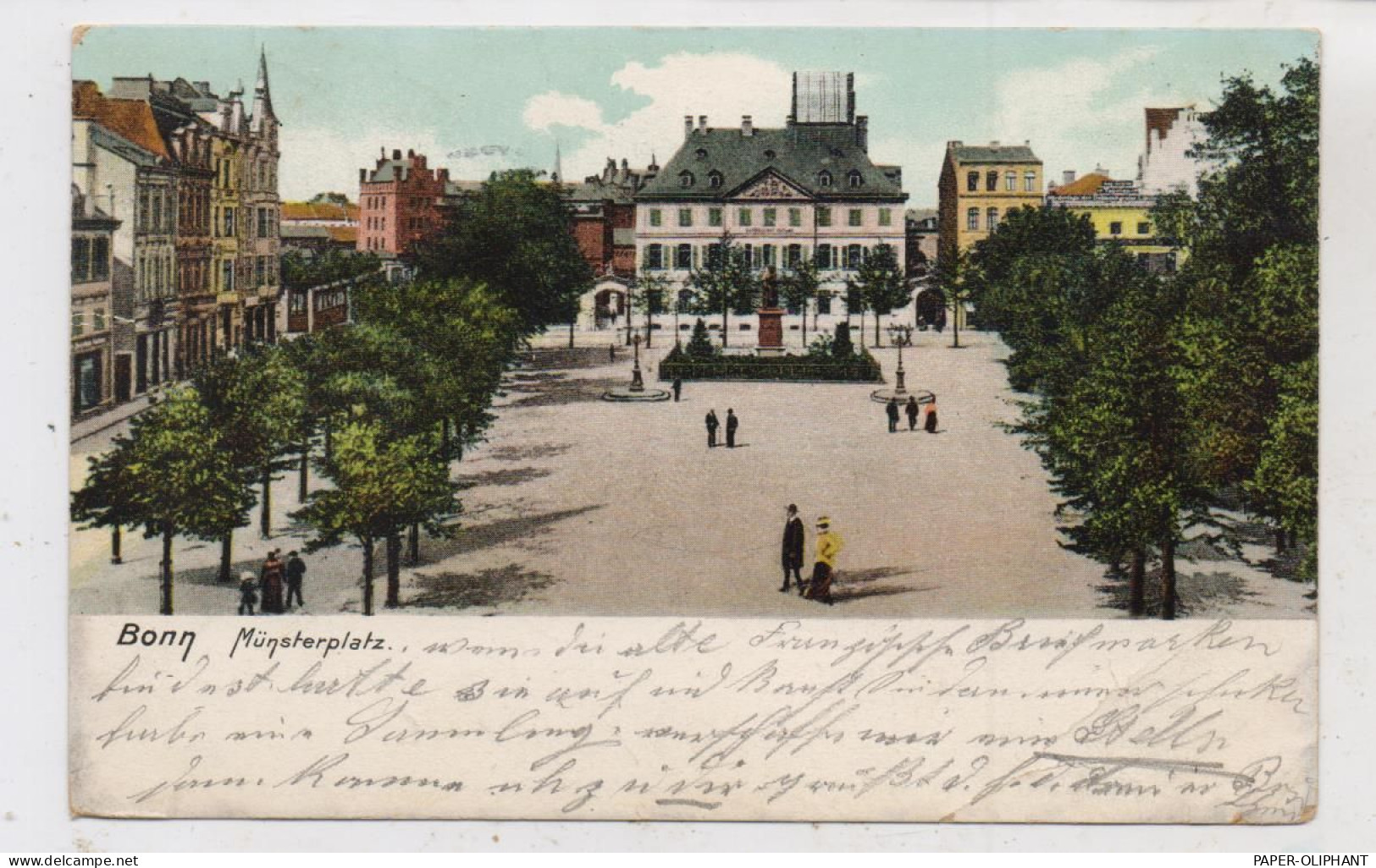 5300 BONN, Münsterplatz, Beethoven - Denkmal, Hauptpost Mit Optischen Telegraphen Auf Dem Dach, 1905, Kl. Druckstelle - Bornheim