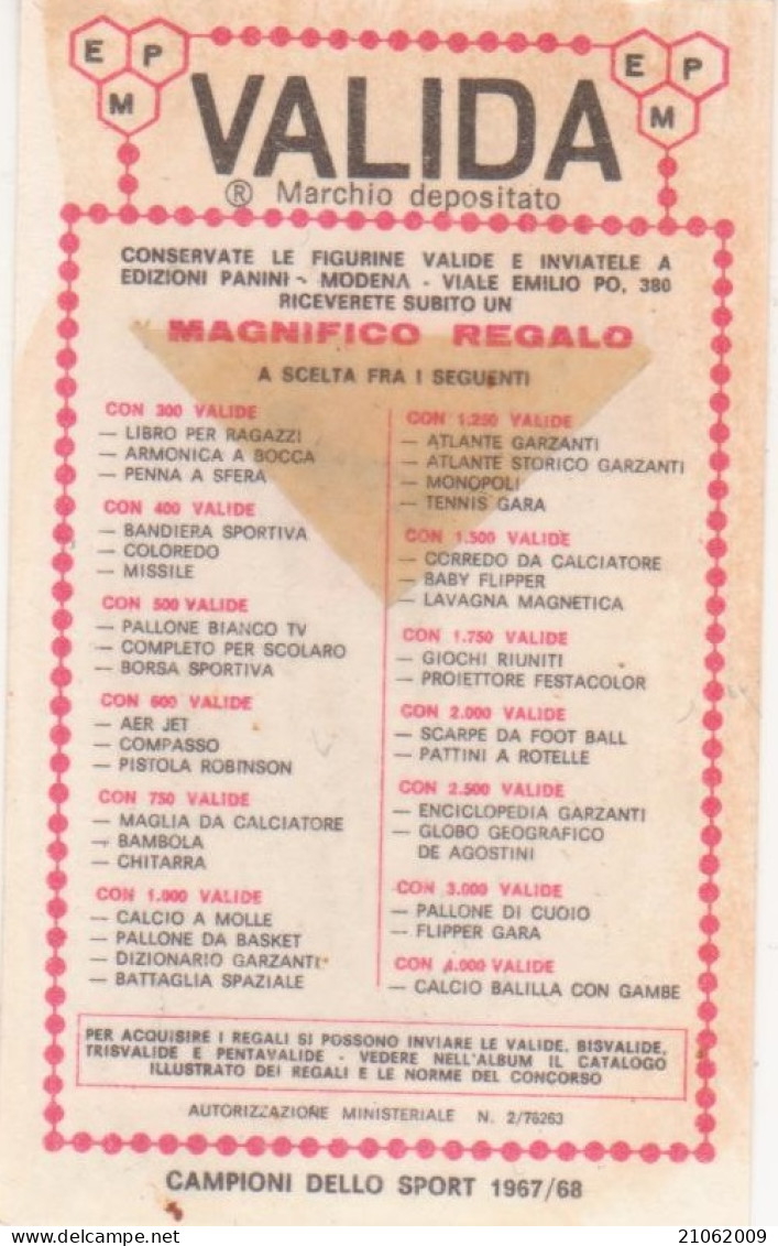 44 ATLETICA LEGGERA - RON CLARKE - VALIDA - CAMPIONI DELLO SPORT 1967-68 PANINI STICKERS FIGURINE - Athlétisme