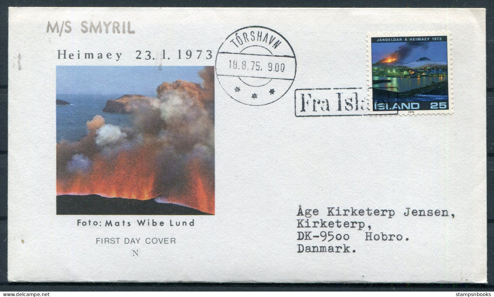 1977 Iceland Heimaey Volcano / Faroe Islands, Boxed "FRA ISLAND" Paquebot Ship Cover Thorshavn - Covers & Documents