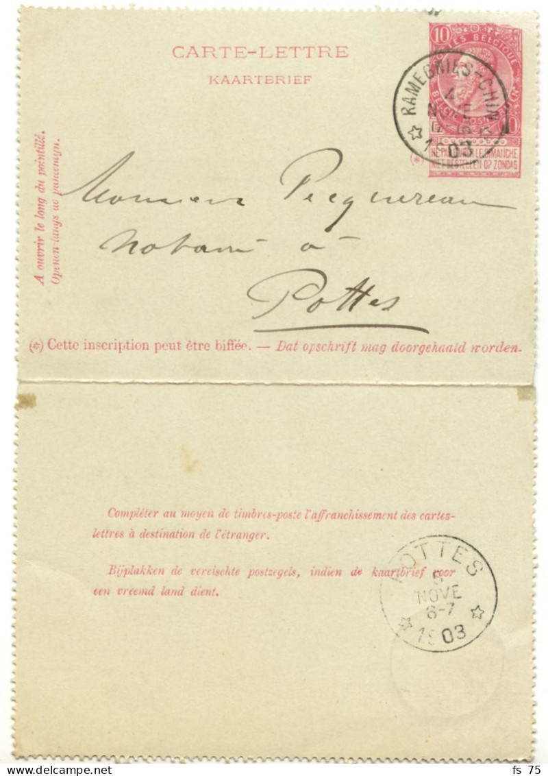 BELGIQUE - SIMPLE CERCLE A ETOILES RAMEGNIES-CHIN SUR ENITER CARTE LETTE 10C FINE BARBE, 1903 - Postmarks With Stars