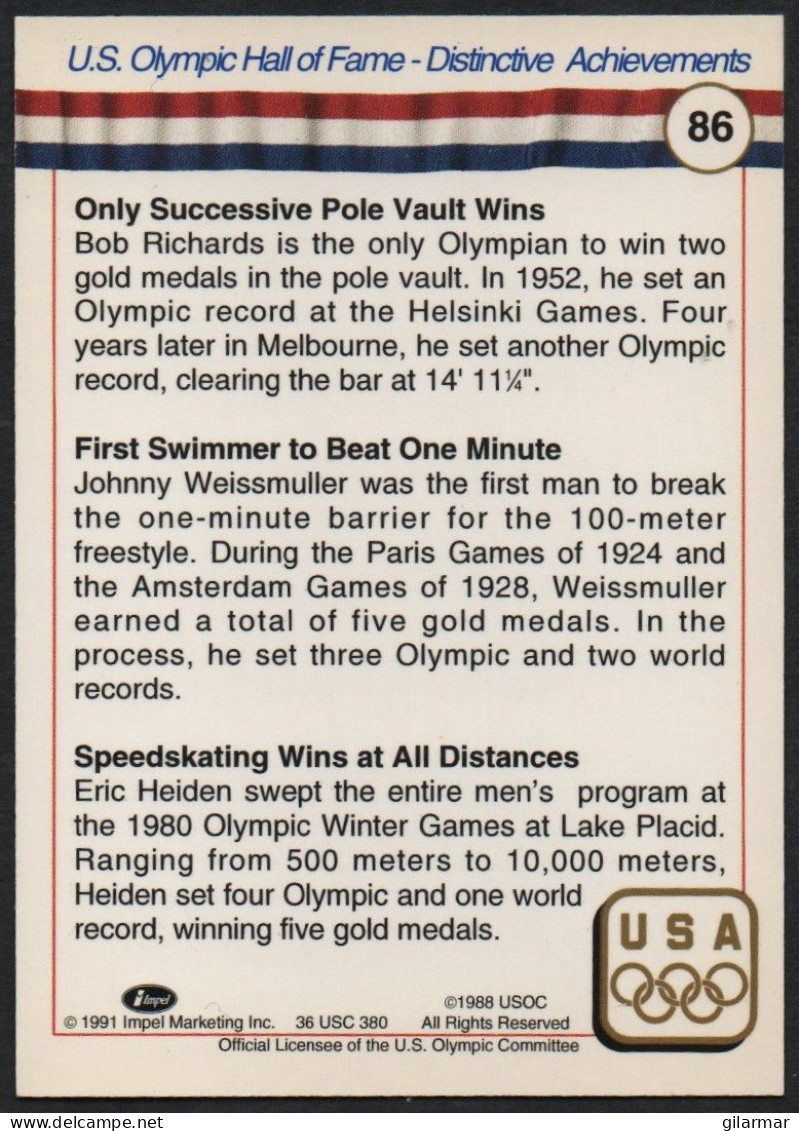 UNITED STATES - U.S. OLYMPIC CARDS HALL OF FAME - US OLYMPIC HALL OF FAME DISTINCTIVE ACHIEVEMENTS - # 86 - Tarjetas