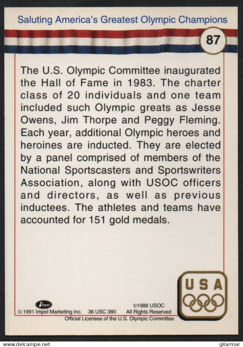 UNITED STATES - U.S. OLYMPIC CARDS HALL OF FAME - US OLYMPIC HALL OF FAME DISTINCTIVE ACHIEVEMENTS - # 87 - Tarjetas