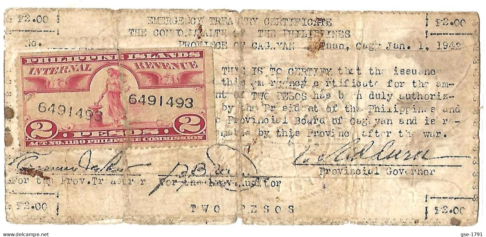 PHILIPPINES  CAGAYAN Province 2 Pesos Avec " REVENUE STAMP " Rouge.  # 165  Extrêmement Rare.  Circulé TB - Philippines