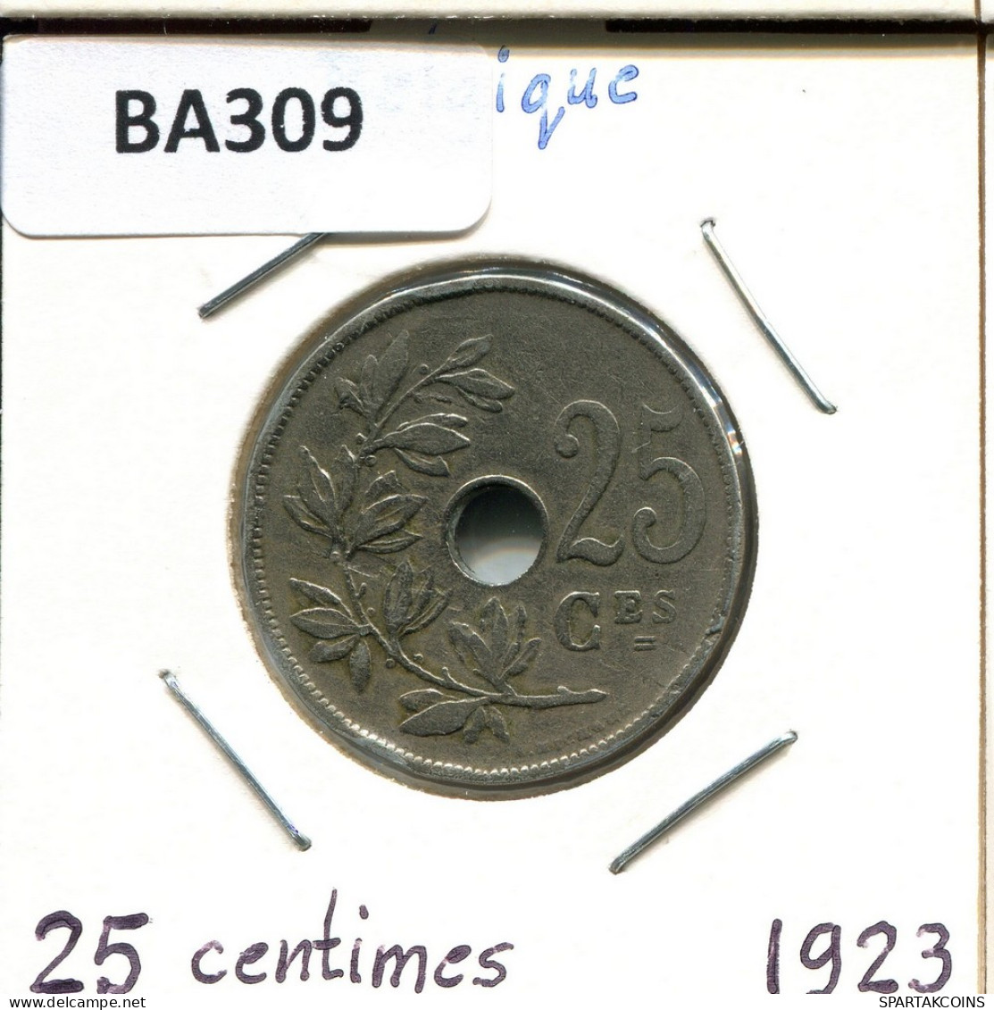 25 CENTIMES 1923 BÉLGICA BELGIUM Moneda #BA309.E - 25 Cent