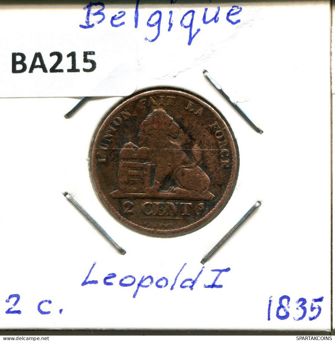 2 CENTIMES 1835 FRENCH Text BÉLGICA BELGIUM Moneda #BA215.E - 2 Centimes