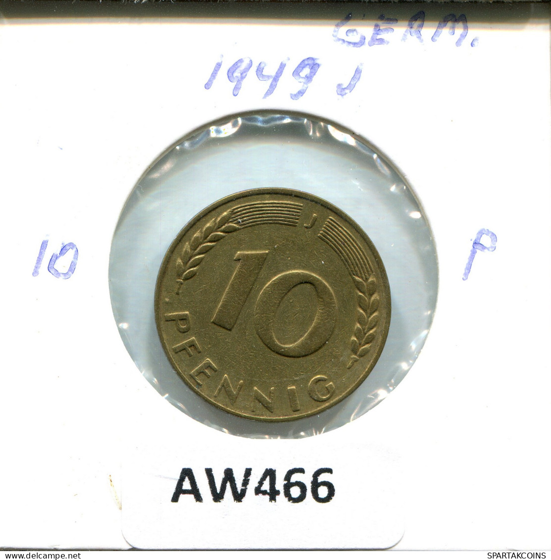 10 PFENNIG 1949 J ALEMANIA Moneda GERMANY #AW466.E - 10 Pfennig