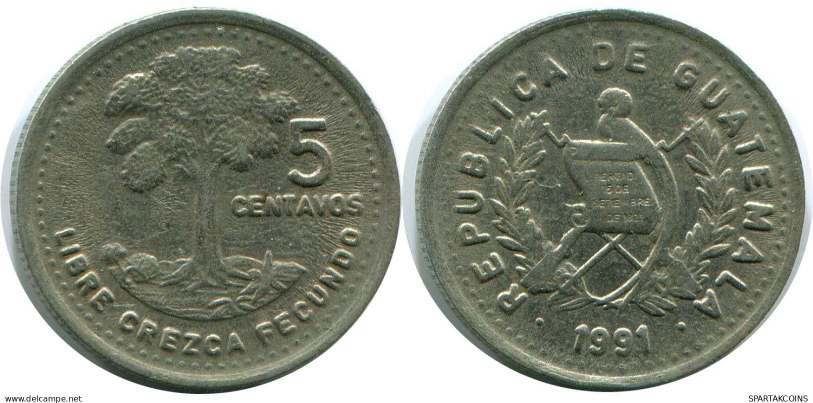 5 CENTAVOS 1991 GUATEMALA Moneda #AR954.E - Guatemala