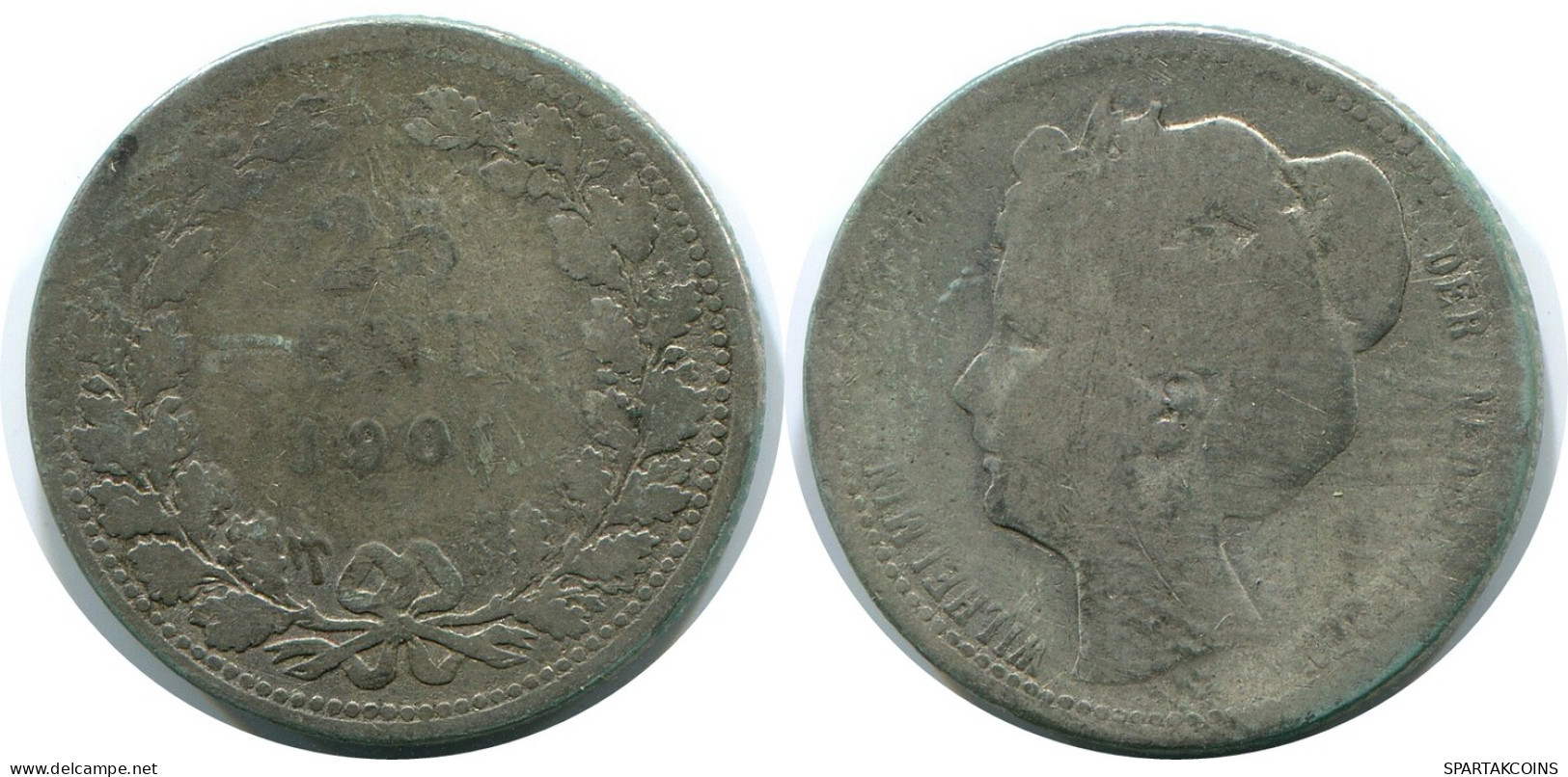 25 CENTS 1901 NEERLANDÉS NETHERLANDS PLATA Moneda #AR977.E - Monedas En Oro Y Plata