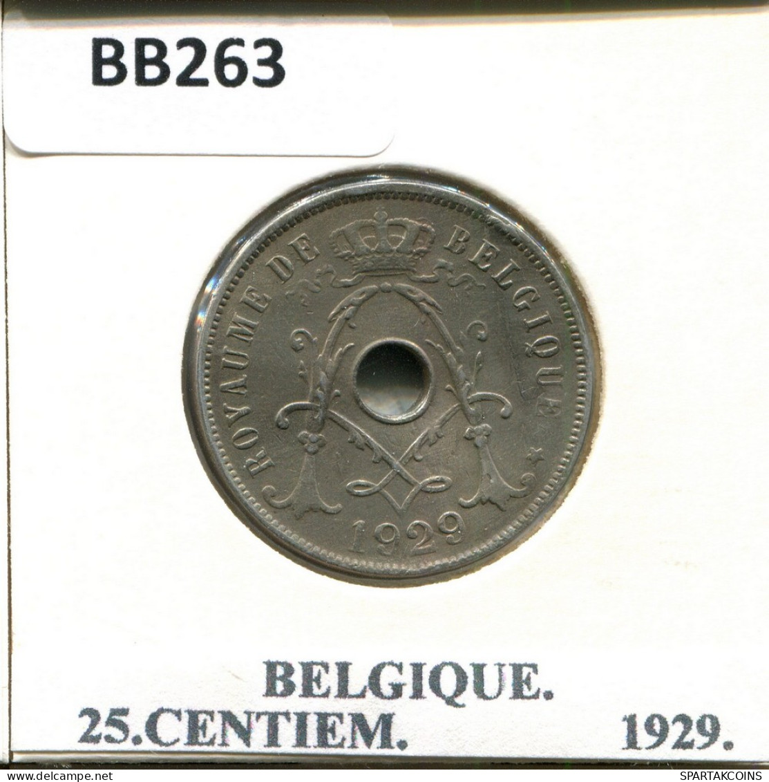 25 CENTIMES 1929 FRENCH Text BELGIQUE BELGIUM Pièce #BB263.F - 25 Cent