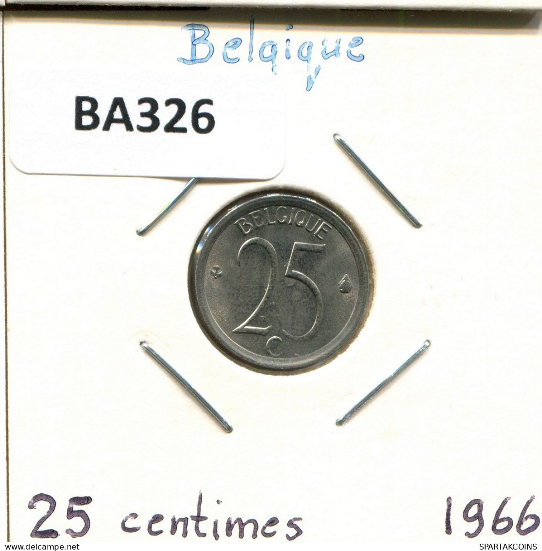 25 CENTIMES 1966 FRENCH Text BELGIQUE BELGIUM Pièce #BA326.F - 25 Cent