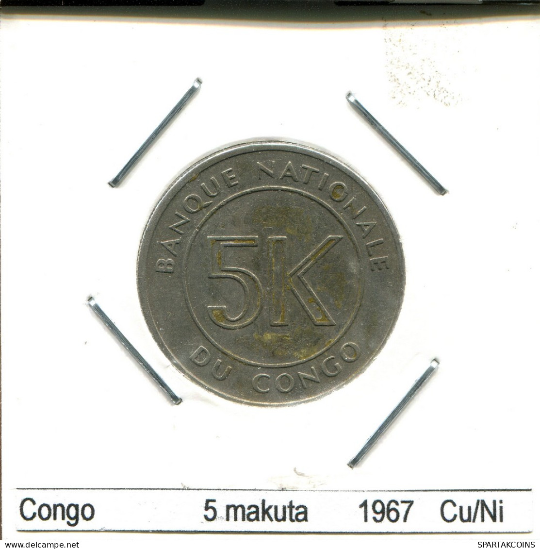 5 MAKUTA 1967 CONGO Pièce #AS402.F - Congo (Repubblica Democratica 1964-70)