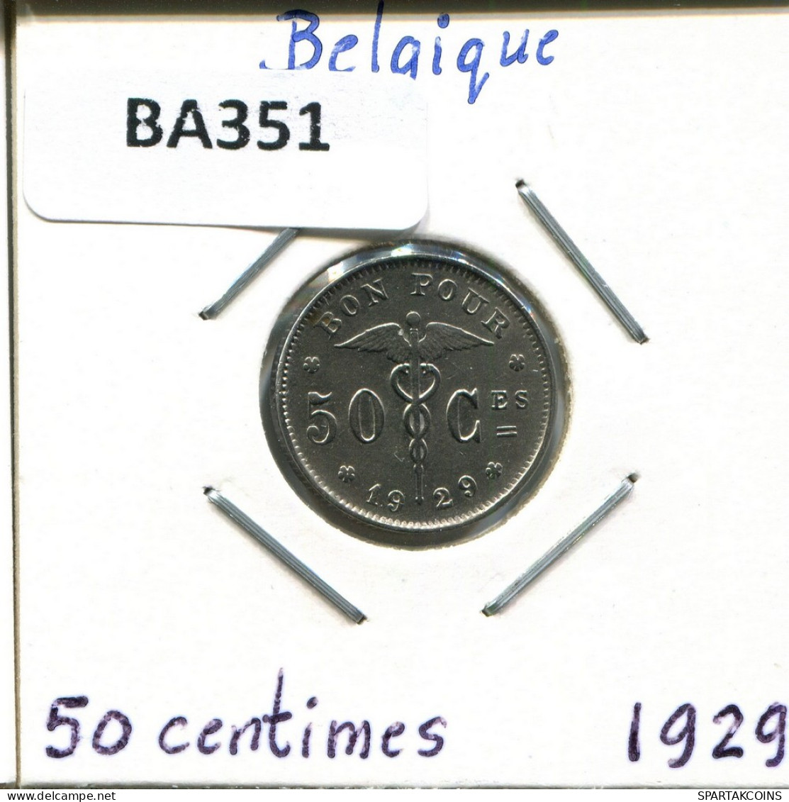 50 CENTIMES 1929 BELGIUM Coin FRENCH Text #BA351.U - 50 Cents