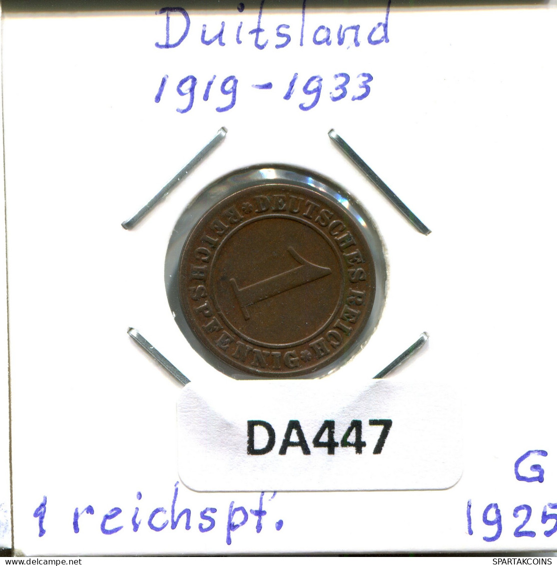 1 RENTENPFENNIG 1925 G GERMANY Coin #DA447.2.U - 1 Rentenpfennig & 1 Reichspfennig