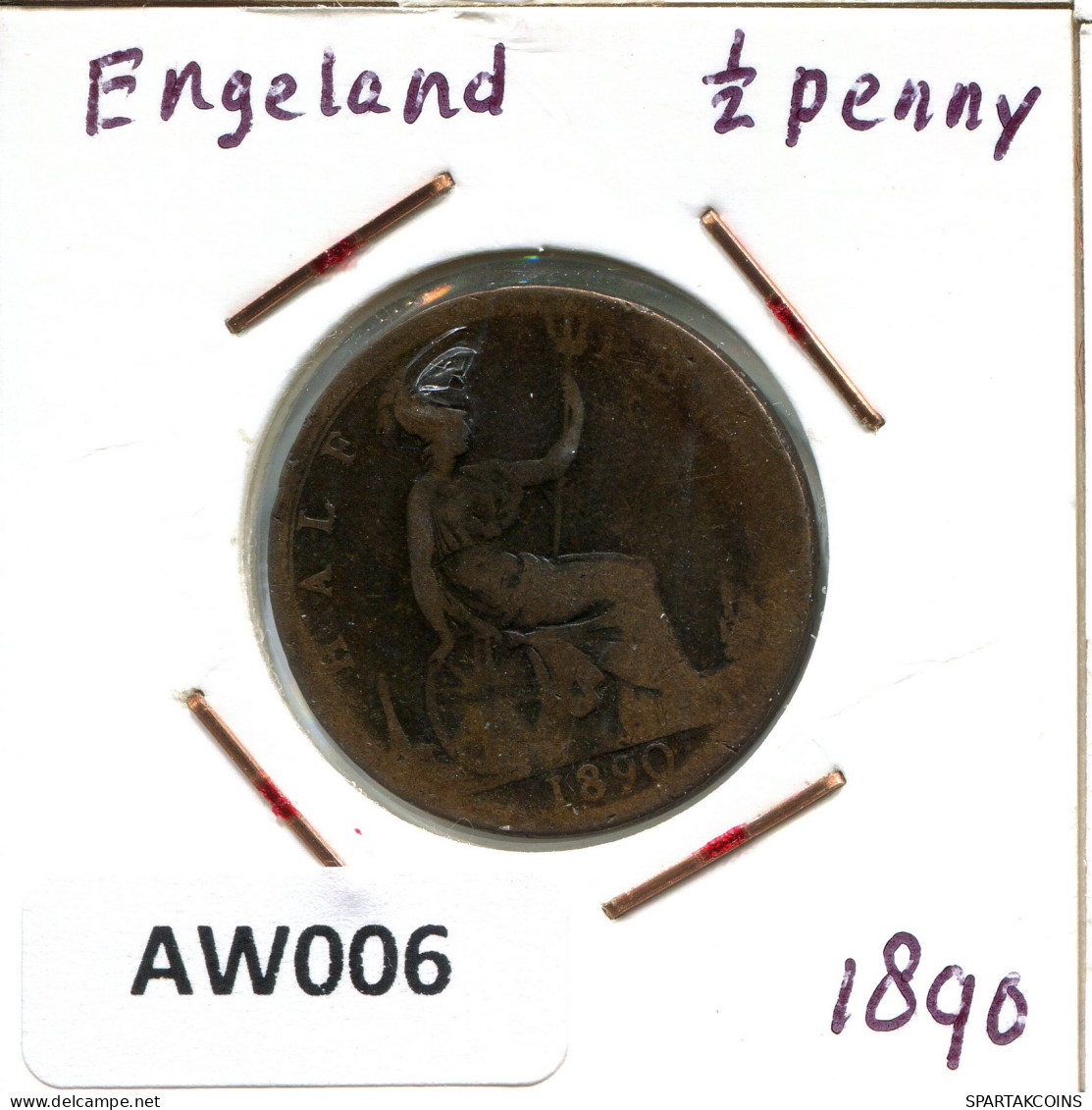 HALF PENNY 1890 UK GREAT BRITAIN Coin #AW006.U - C. 1/2 Penny
