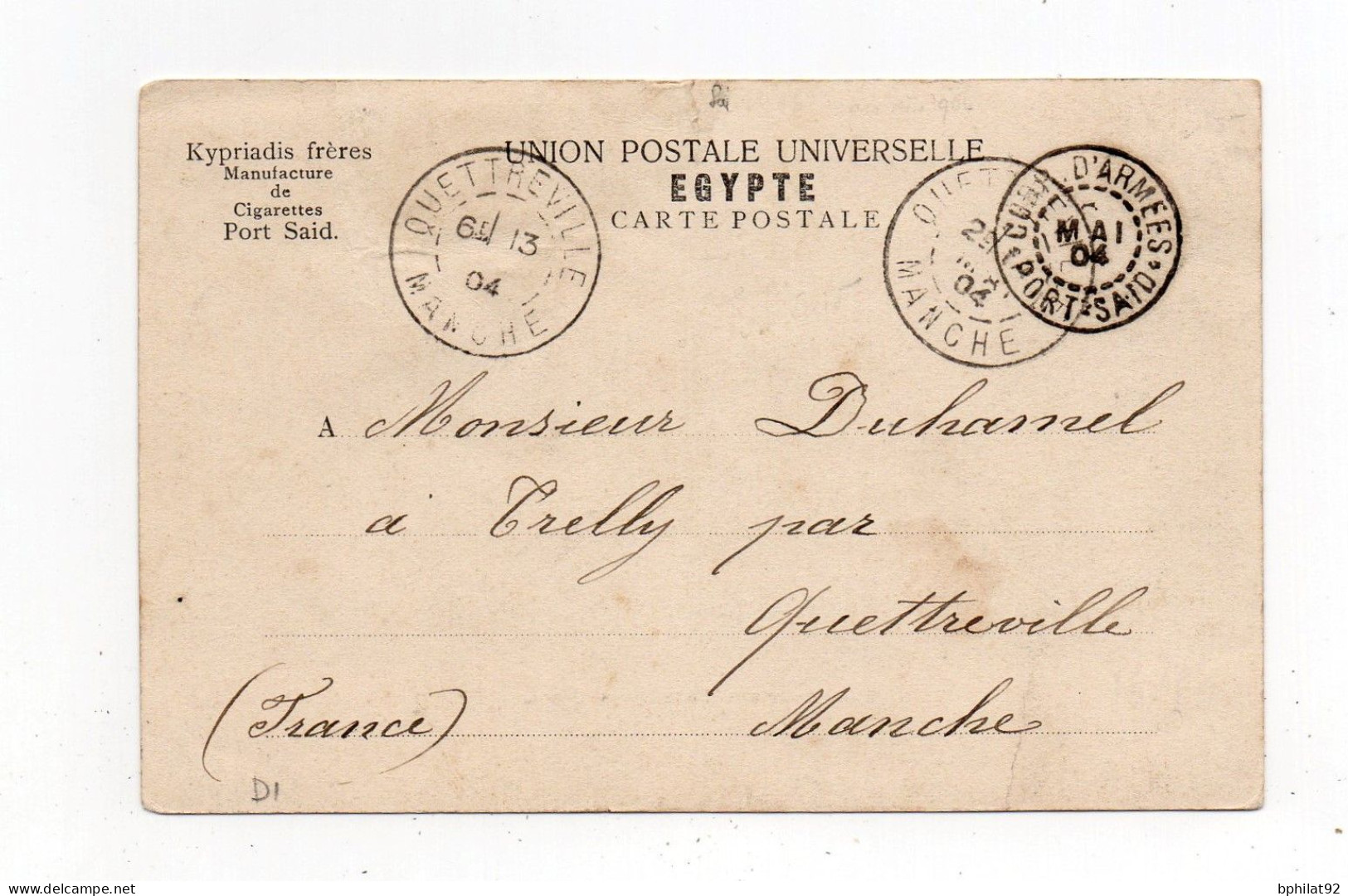 !!! 5C TYPE BLANC SUR CPA POUR LA FRANCE, CACHET CORRESP D'ARMEES PORT SAID DE 1904 - Cartas & Documentos