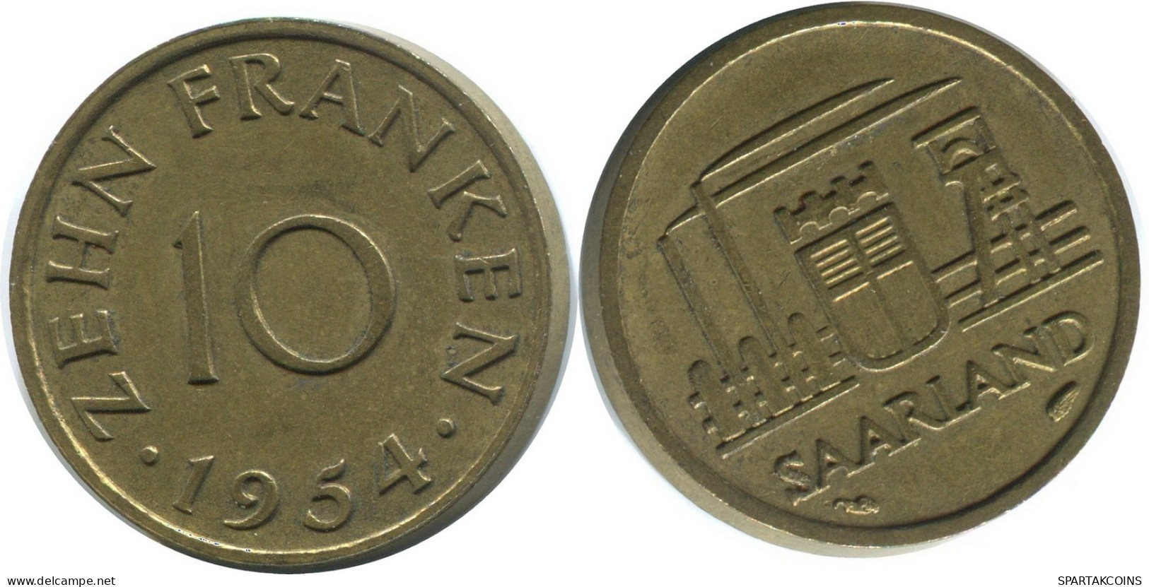 10 FRANKEN 1954 SAARLAND DEUTSCHLAND Münze GERMANY #AD785.9.D - 10 Francos