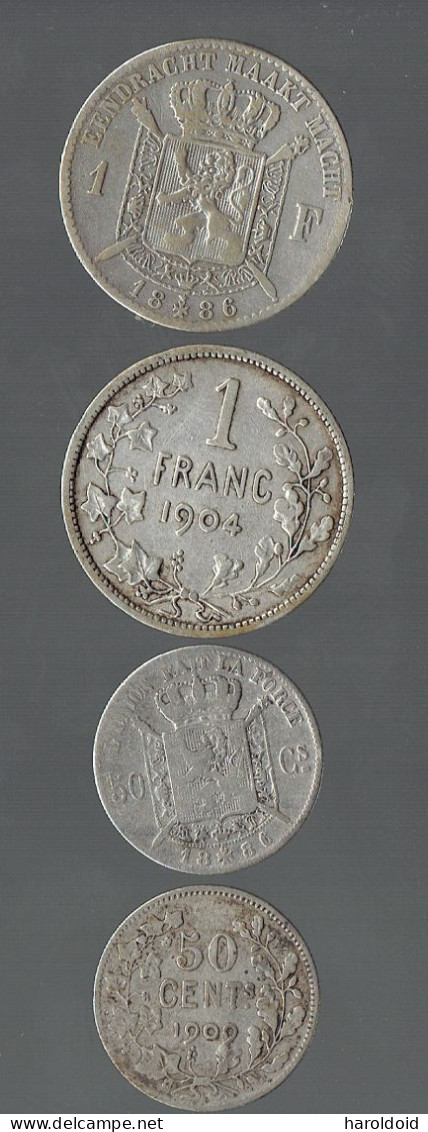 LOT 4 PIECES BELGIQUE - LEOPOLD II - 50 CTS 1886 - 1909 - 1 F 1886 - 1904 - Zonder Classificatie