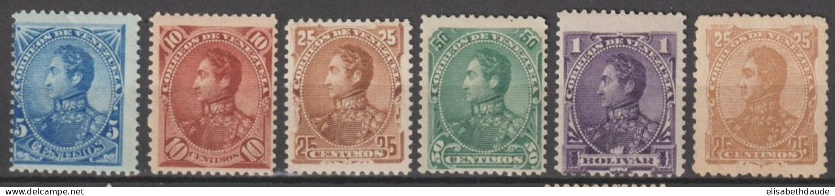 VENEZUELA - 1882 - SERIE COMPLETE YVERT N°29/34 ** MNH (33 * MLH ET 34 (*) SANS GOMME) - COTE = 99 EUR - Venezuela