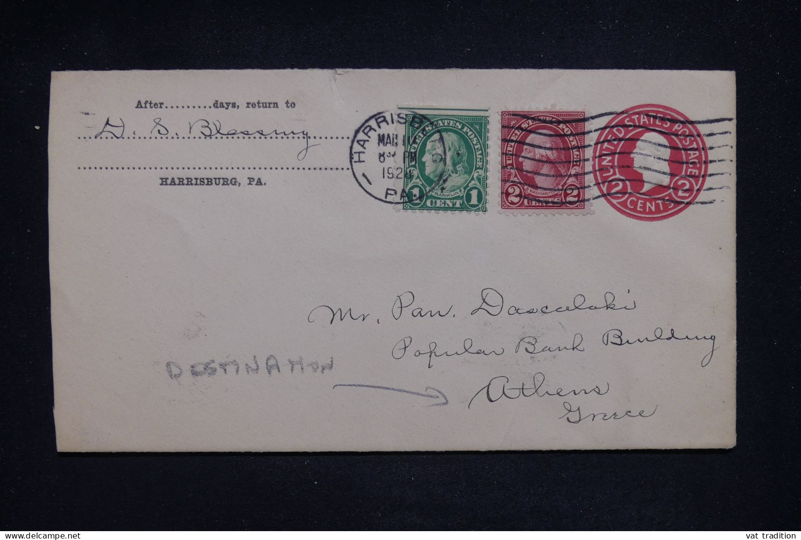 ETATS UNIS- Entier Postal De Harrisburg Pour La Grèce En 1928 - L 143068 - 1921-40